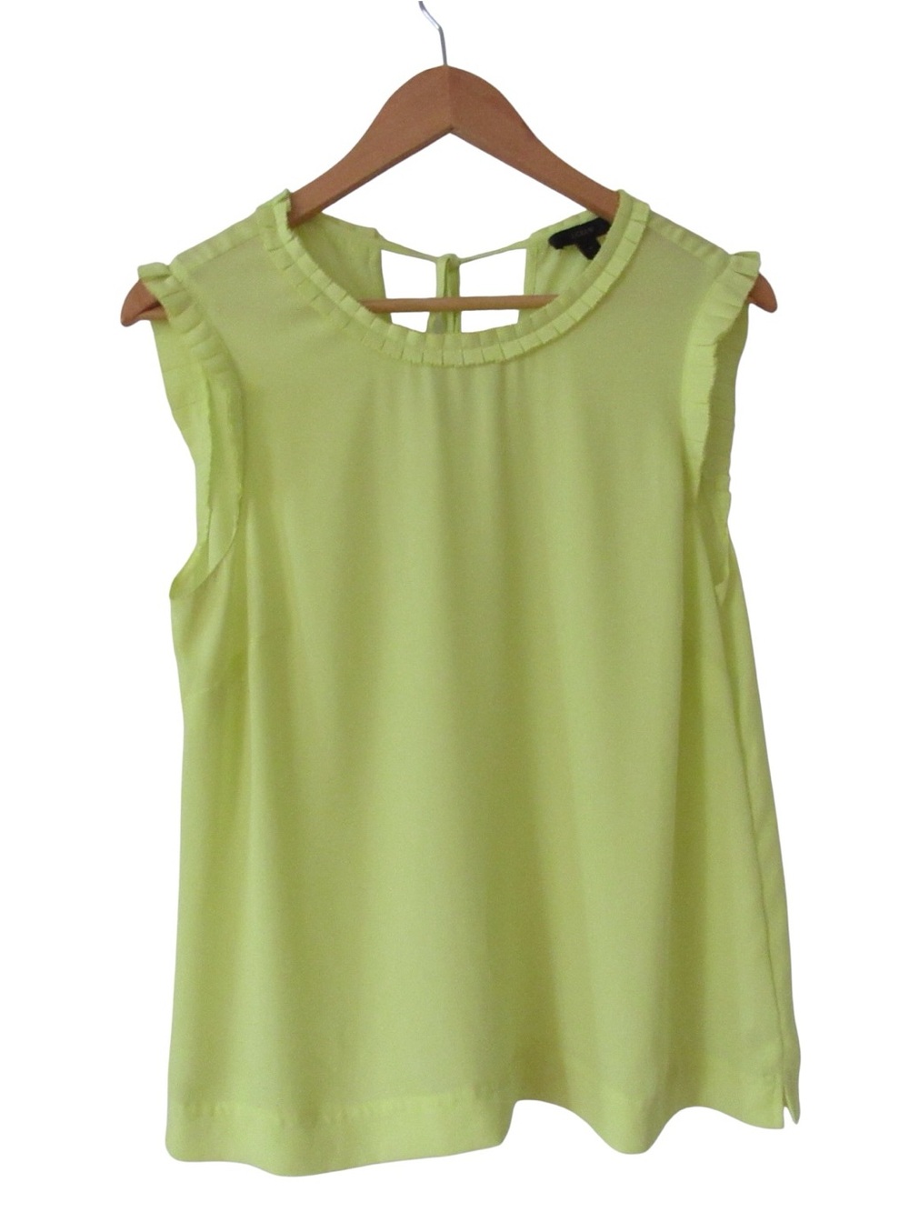 J Crew Citron Sleeveless Blouse 8 Ruffle Trim Tie Back Sheer Office Preppy